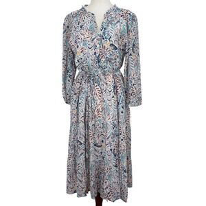 Lucky Brand Floral Womens Peasant Dress Womens MED Long Sleeve V-Neck Midi‎